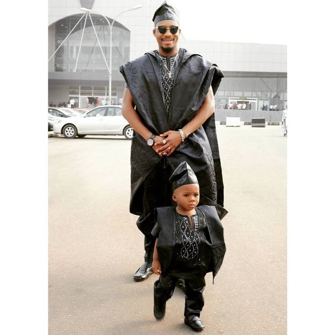 Junior Pope and Son Jason in Agbada Outfit
