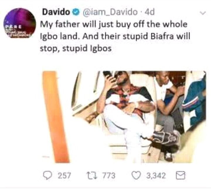 Davido tweet stupid Igbos